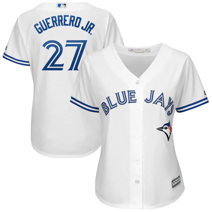 Womens Toronto Blue Jays 27 Vladimir Guerrero Jr. Majestic Plus Size Cool Base Player MLB Jerseys - White